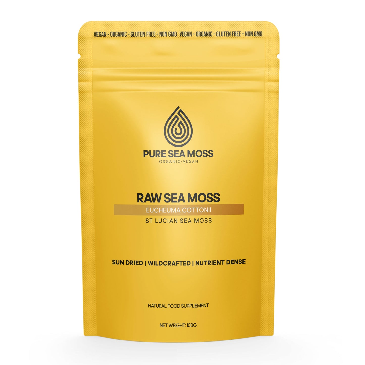 100g pack of Raw Wildcrafted Sea Moss – sun-dried and natural from St. Lucia By Pure Sea Moss UK