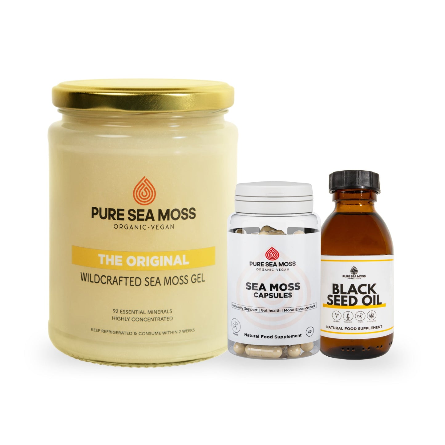 Starter Wellness Bundle from Pure Sea Moss UK with Gel, Capsules and Oil