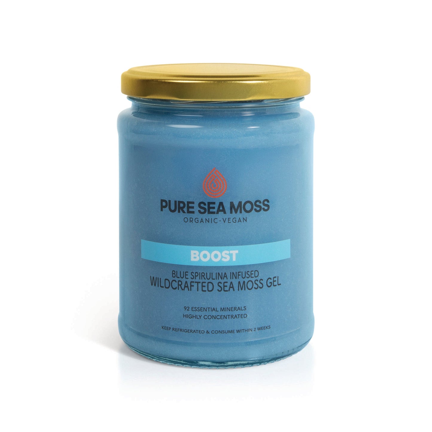Blue Spirulina Sea Moss Gel in glass jar – vibrant mineral-rich vegan supplement - Pure Sea Moss UK