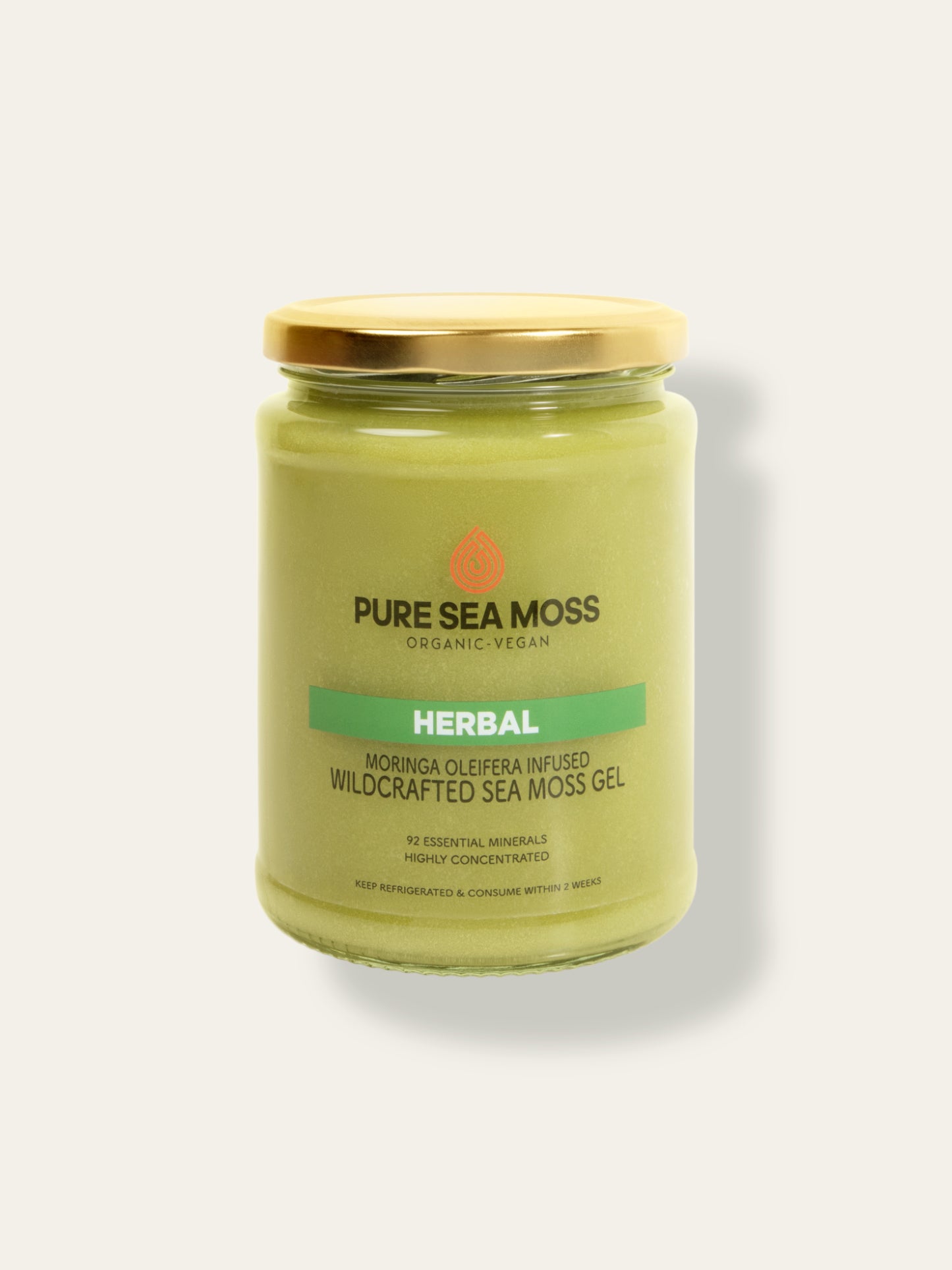 Jar of Pure Sea Moss Herbal Moringa infusion 