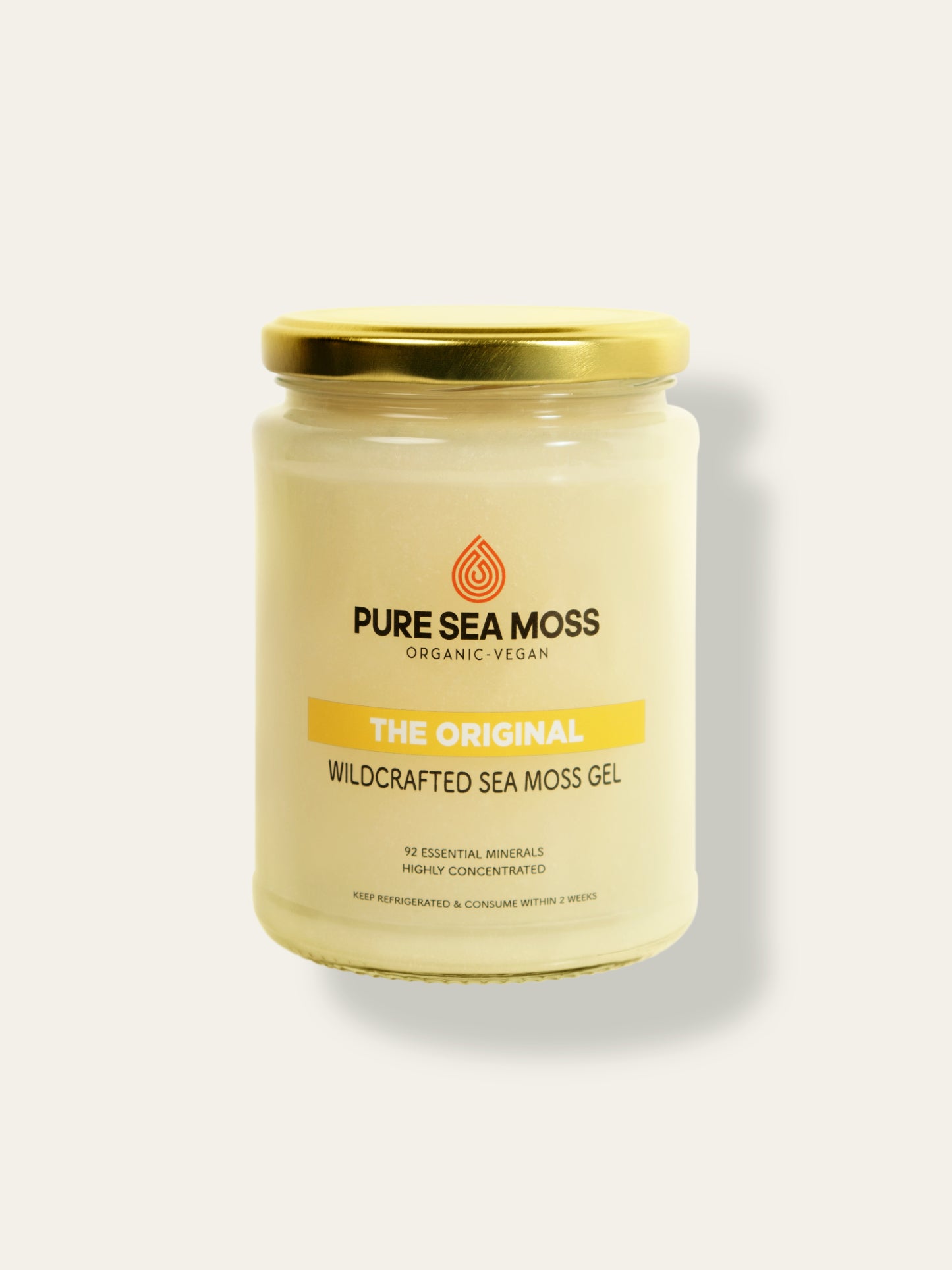 Jar of Pure Sea Moss Wildcrafted Sea Moss Gel on a white background